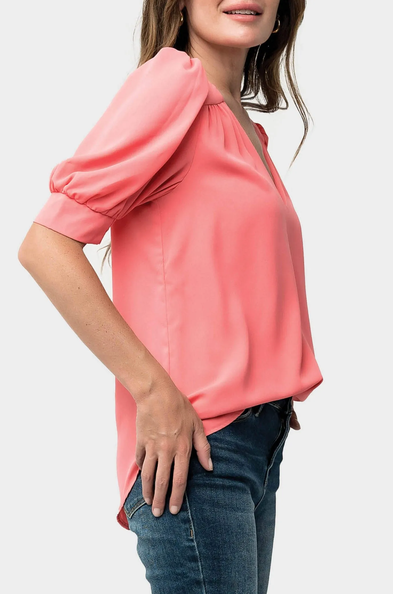 Puff Sleeve V-Neck Blouse