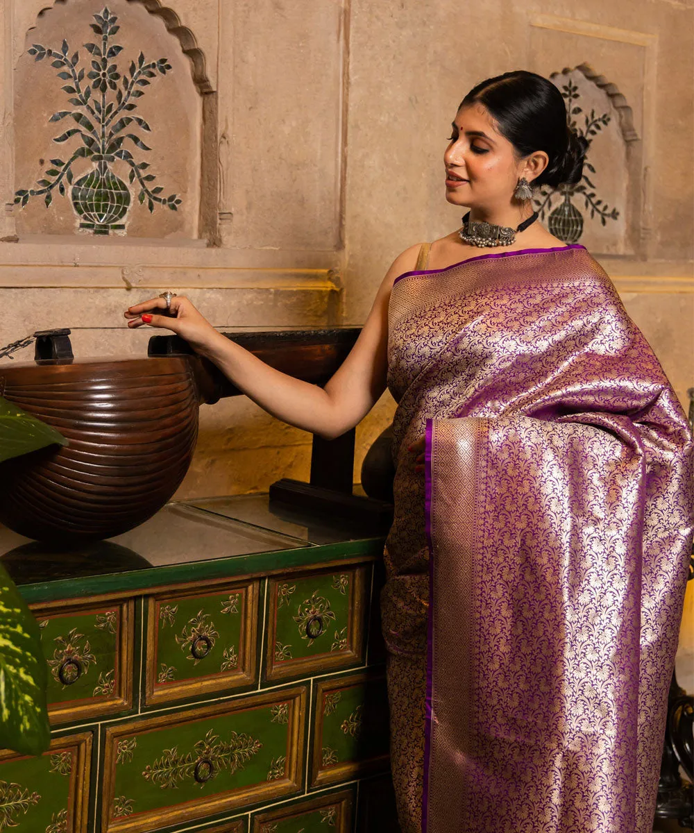 Purple banarasi handwoven silk saree