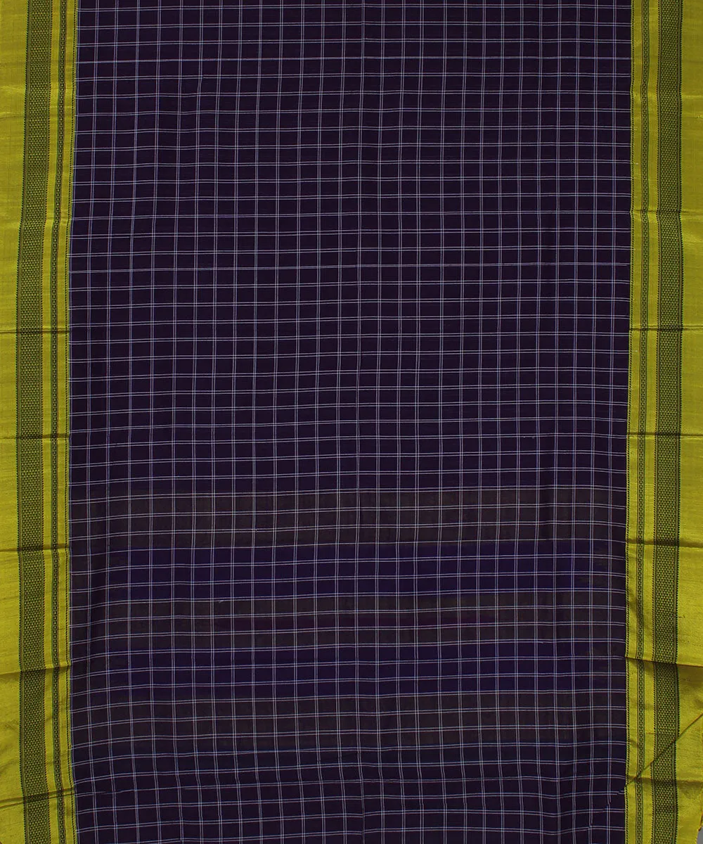 Purple check yellow chikki paras border ilkal cotton silk saree