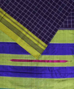 Purple check yellow chikki paras border ilkal cotton silk saree