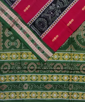 Red black green cotton handloom bomkai saree