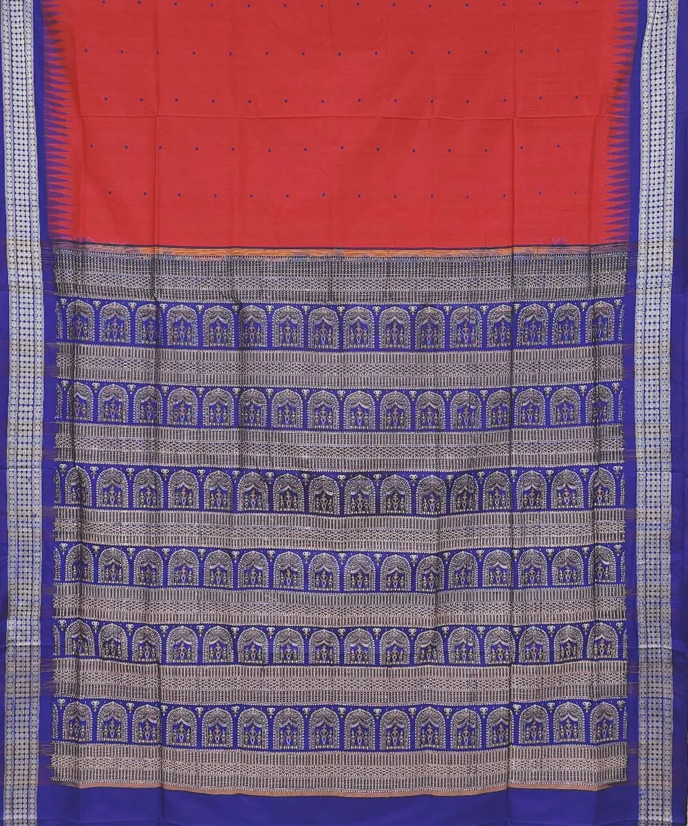 Red navy blue Silk Handwoven Bomkai Saree