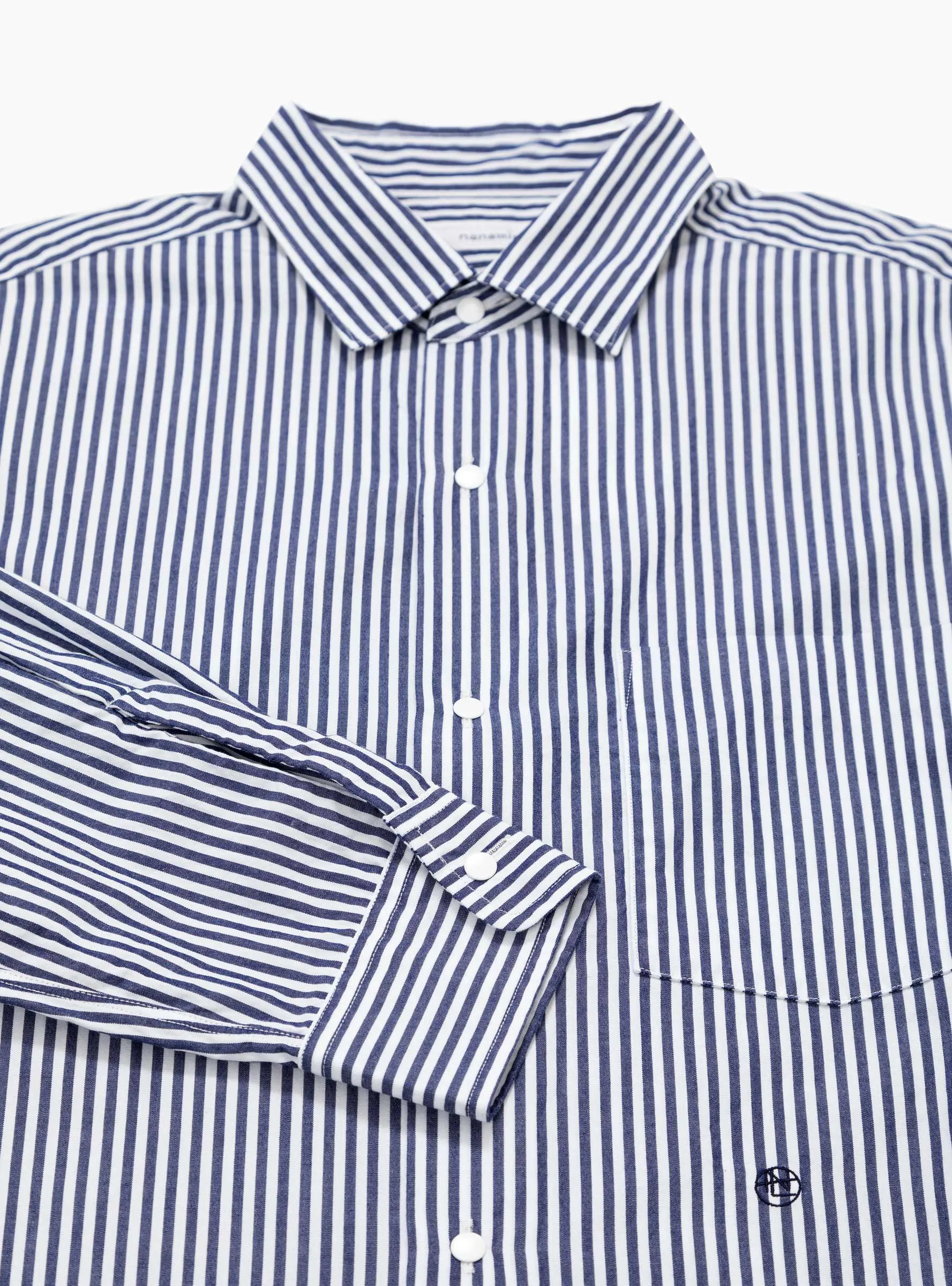 Regular Collar Stripe Wind Shirt Navy