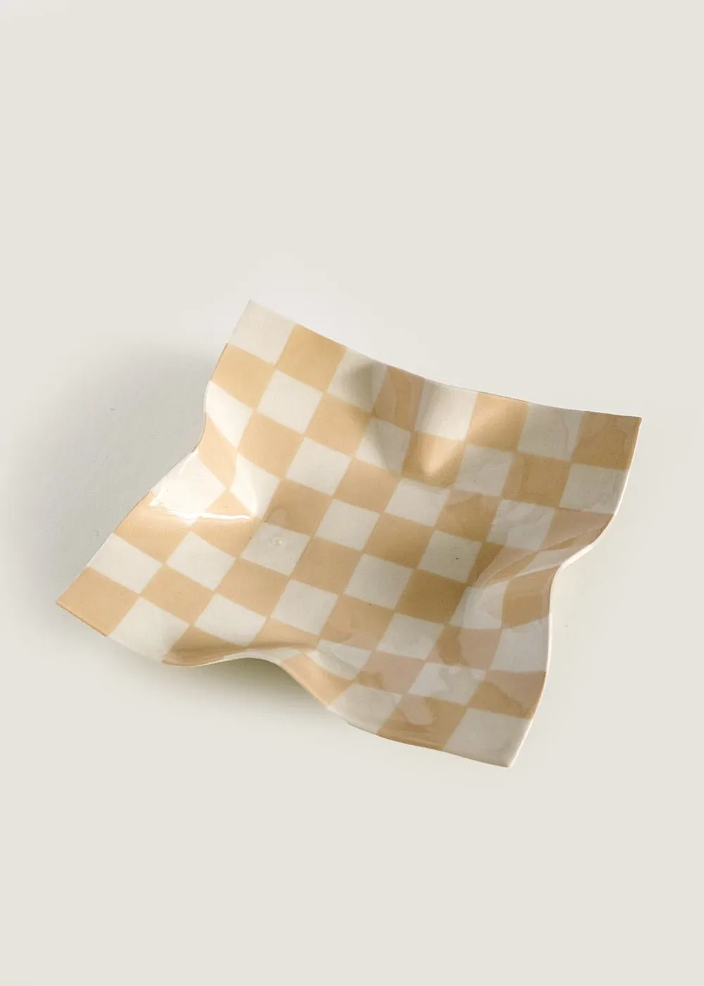 Sand Small Checked Handkerchief Dish