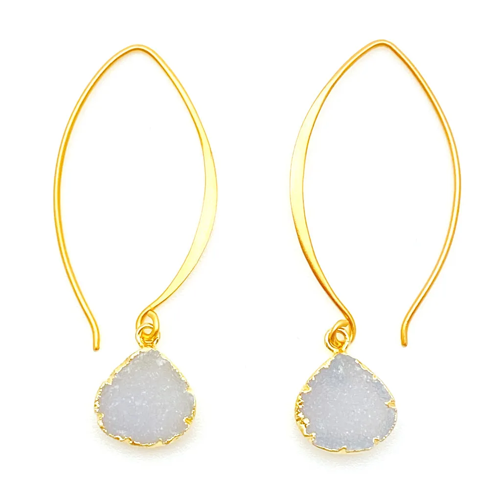 Sisters Tear Drop Druzy Earrings - White Quartz