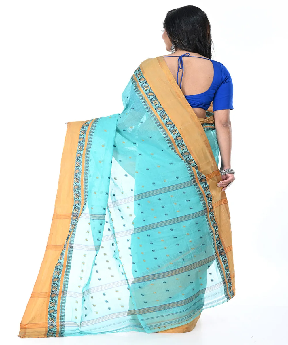 Sky blue brown cotton tangail handwoven saree