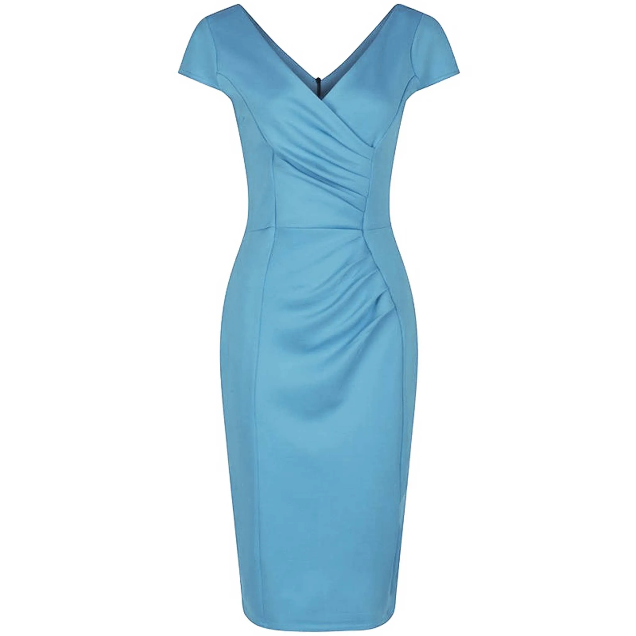 Summer Blue Cap Sleeve Crossover Top Bodycon Wiggle Pencil Dress