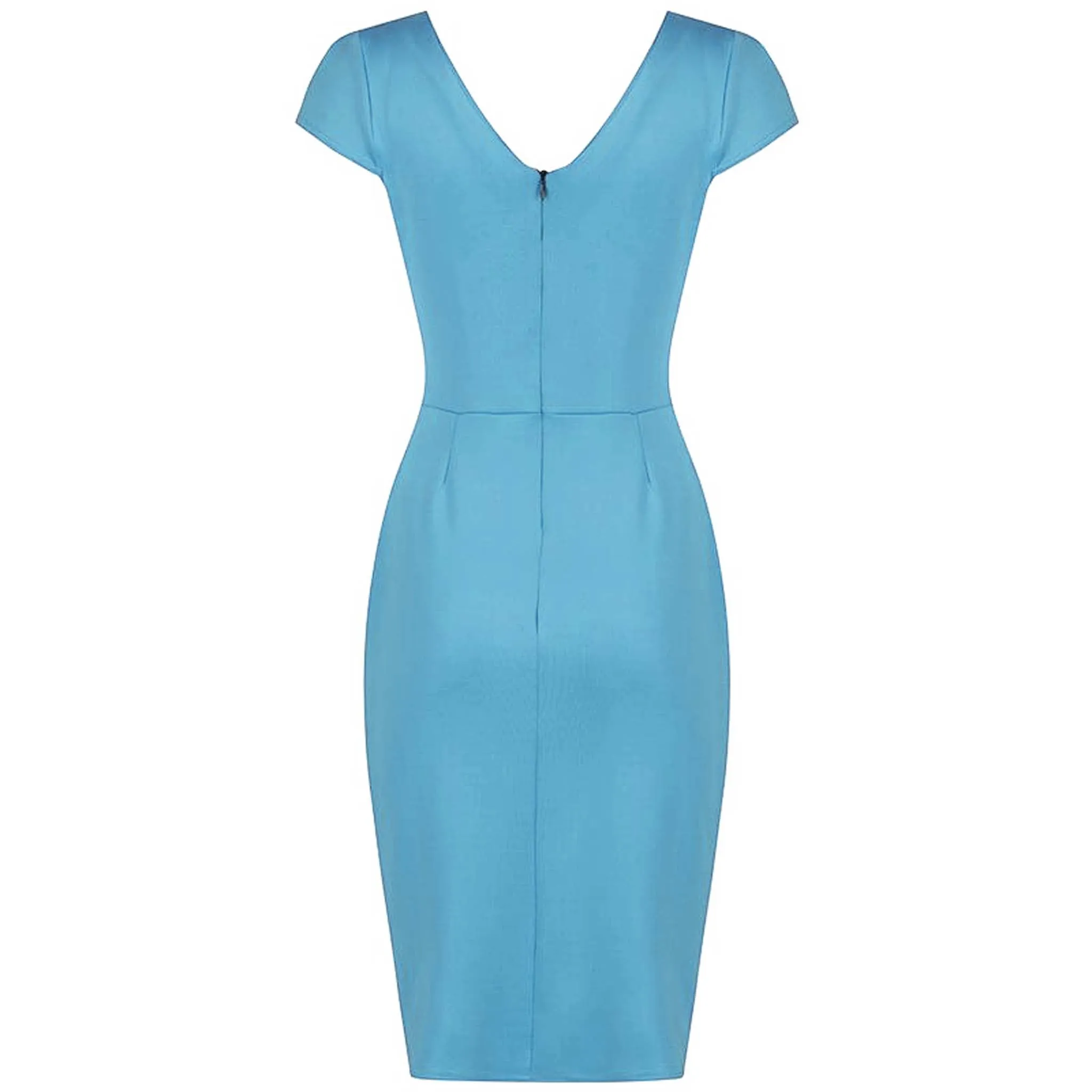 Summer Blue Cap Sleeve Crossover Top Bodycon Wiggle Pencil Dress