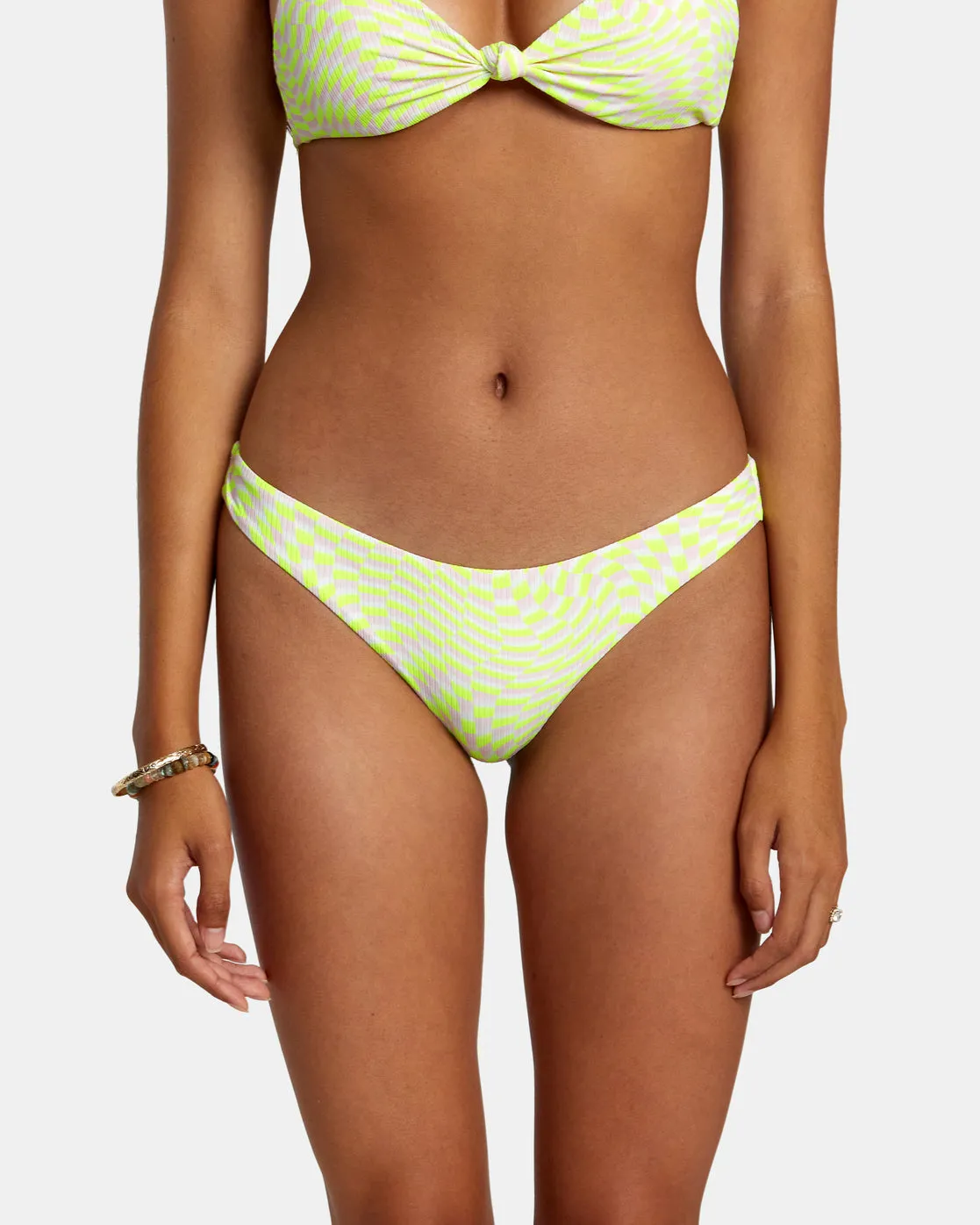 Swirl Grid Eco Rib Cheeky Bikini Bottoms - Pink