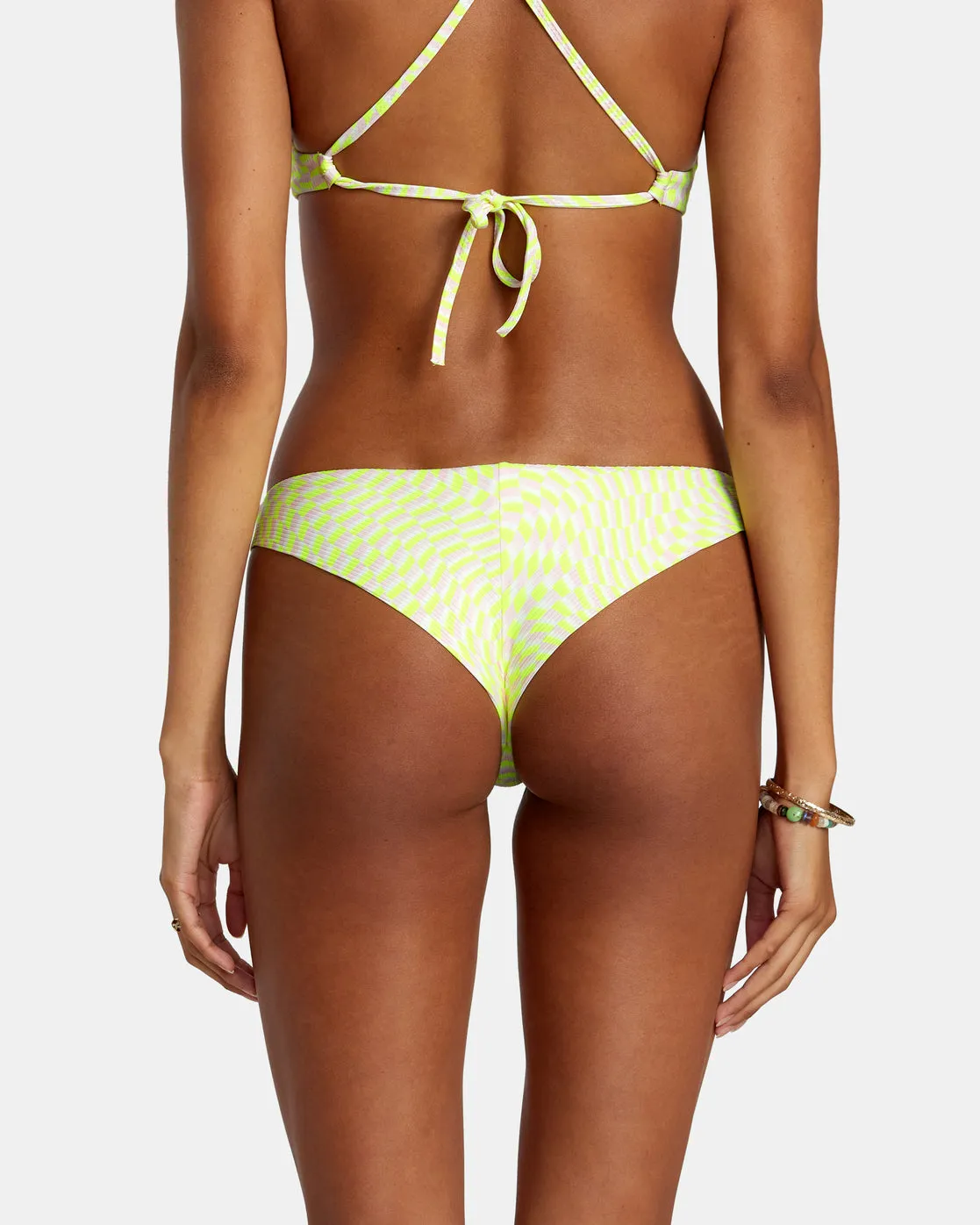 Swirl Grid Eco Rib Cheeky Bikini Bottoms - Pink