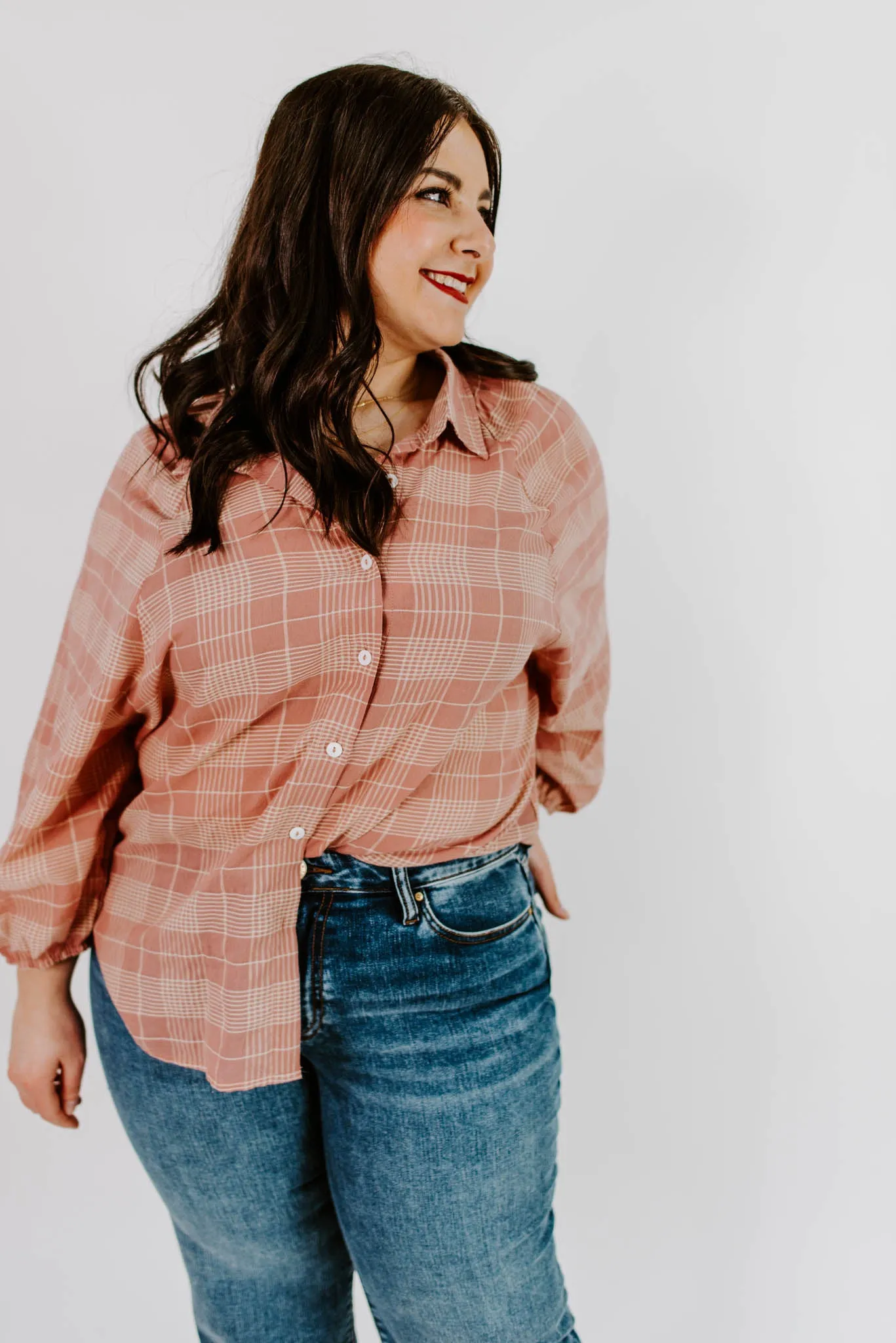 Take Your Time Plaid Button Blouse