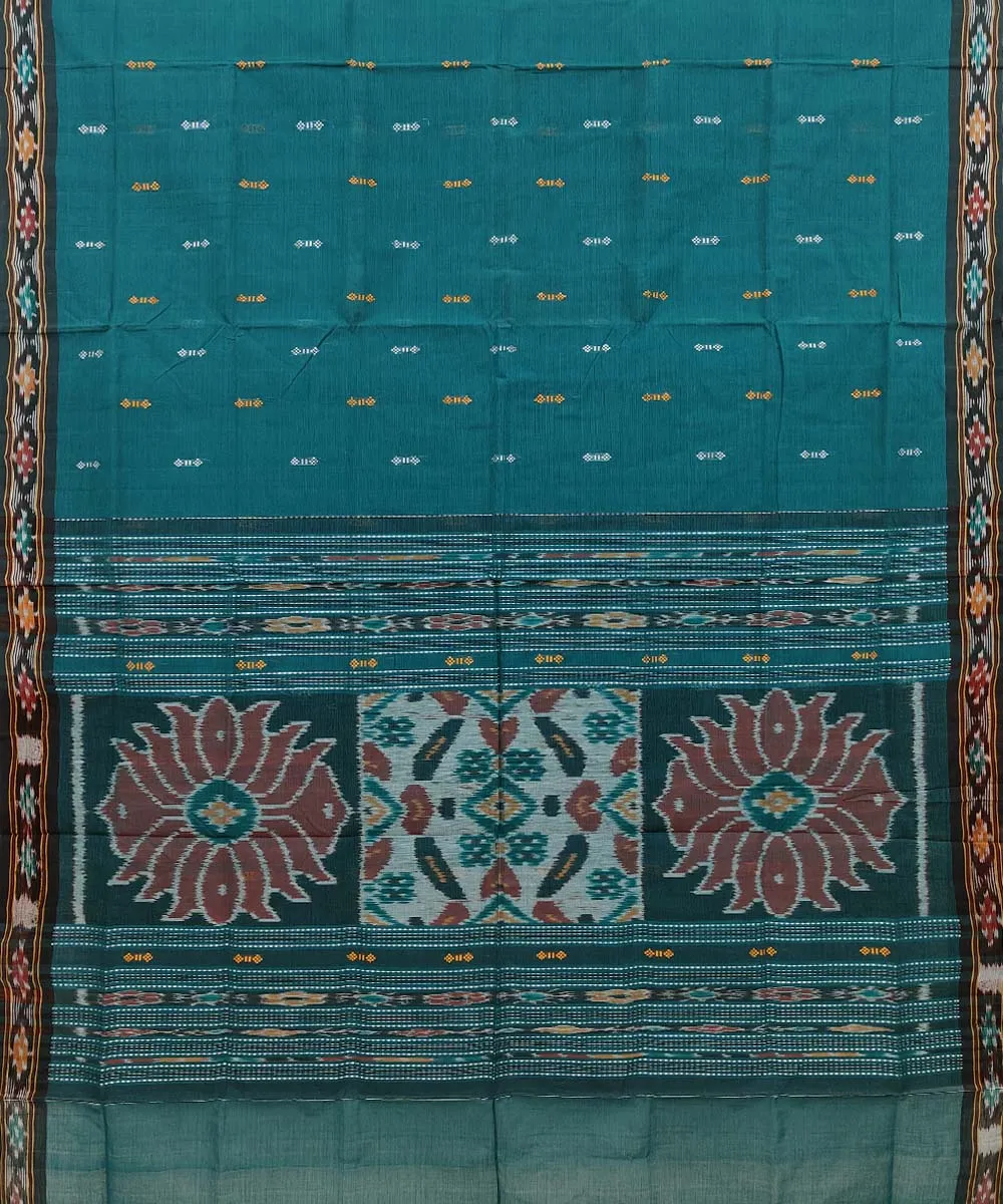 Teal Green Black Cotton Handwoven Odisha Ikat Saree