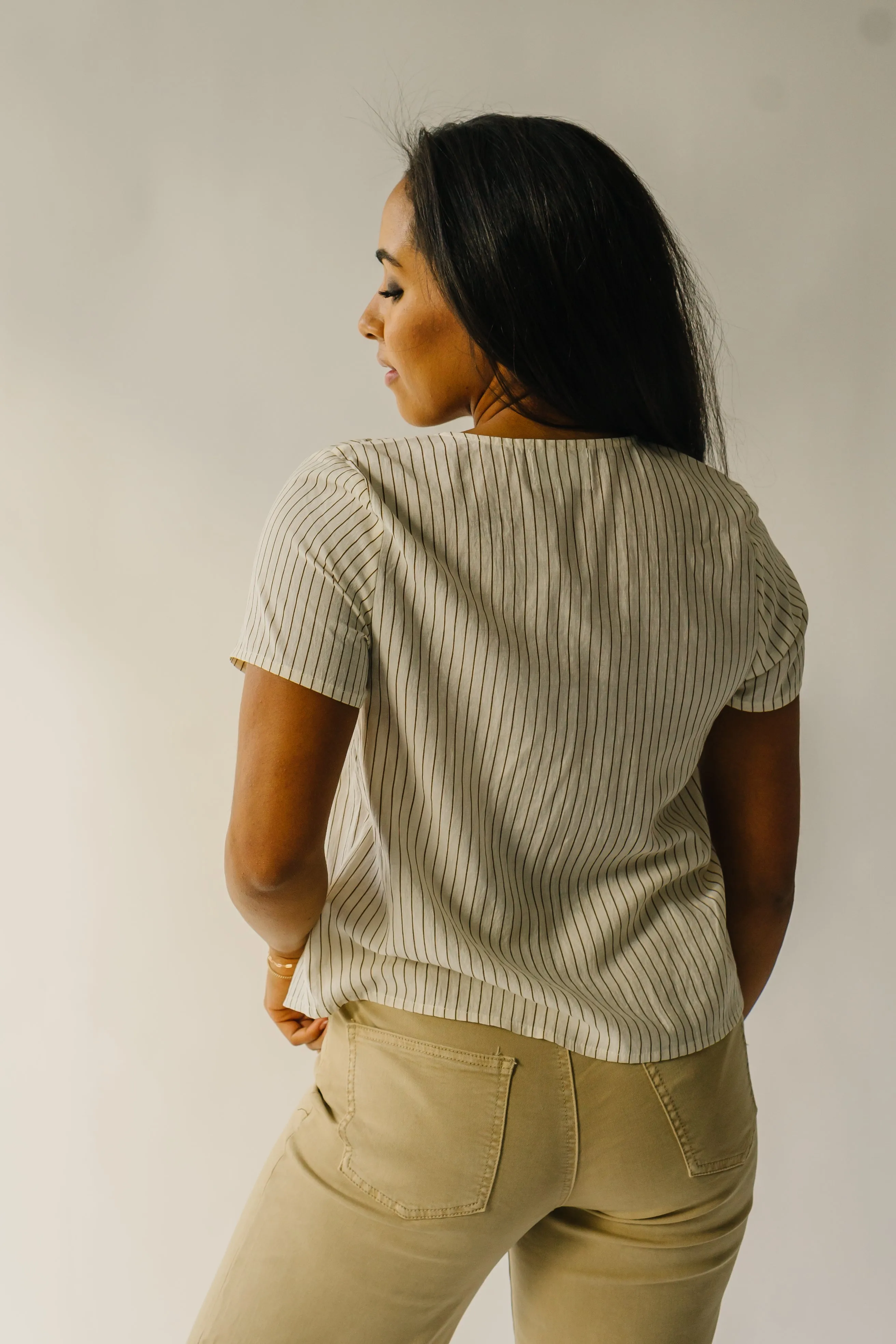 The Lowden Button-Down Blouse in Ivory   Brown