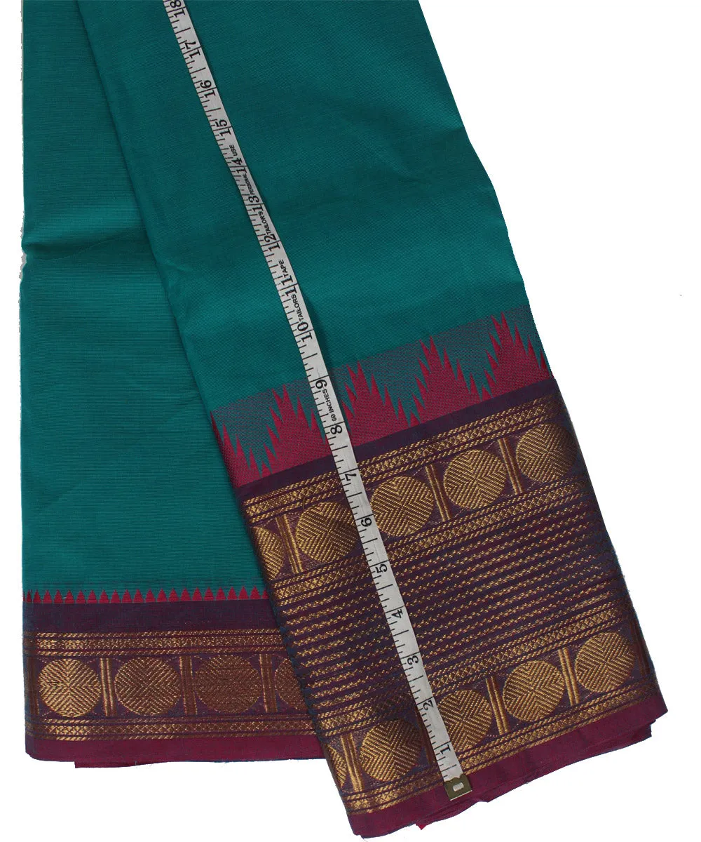 Turquoise pink border cotton handwoven chettinadu saree