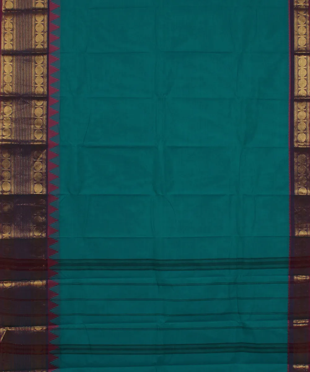 Turquoise pink border cotton handwoven chettinadu saree