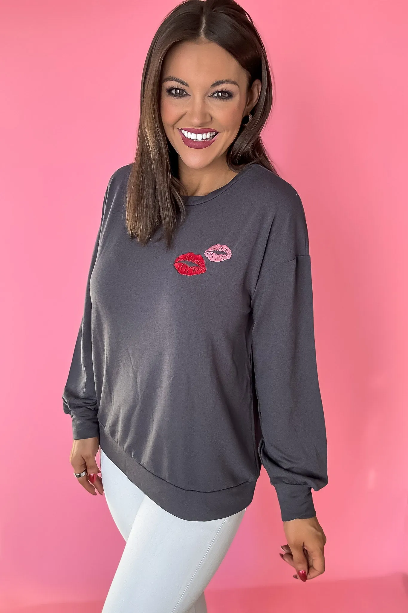 Valentine's Embroidery Lips Sweatshirt