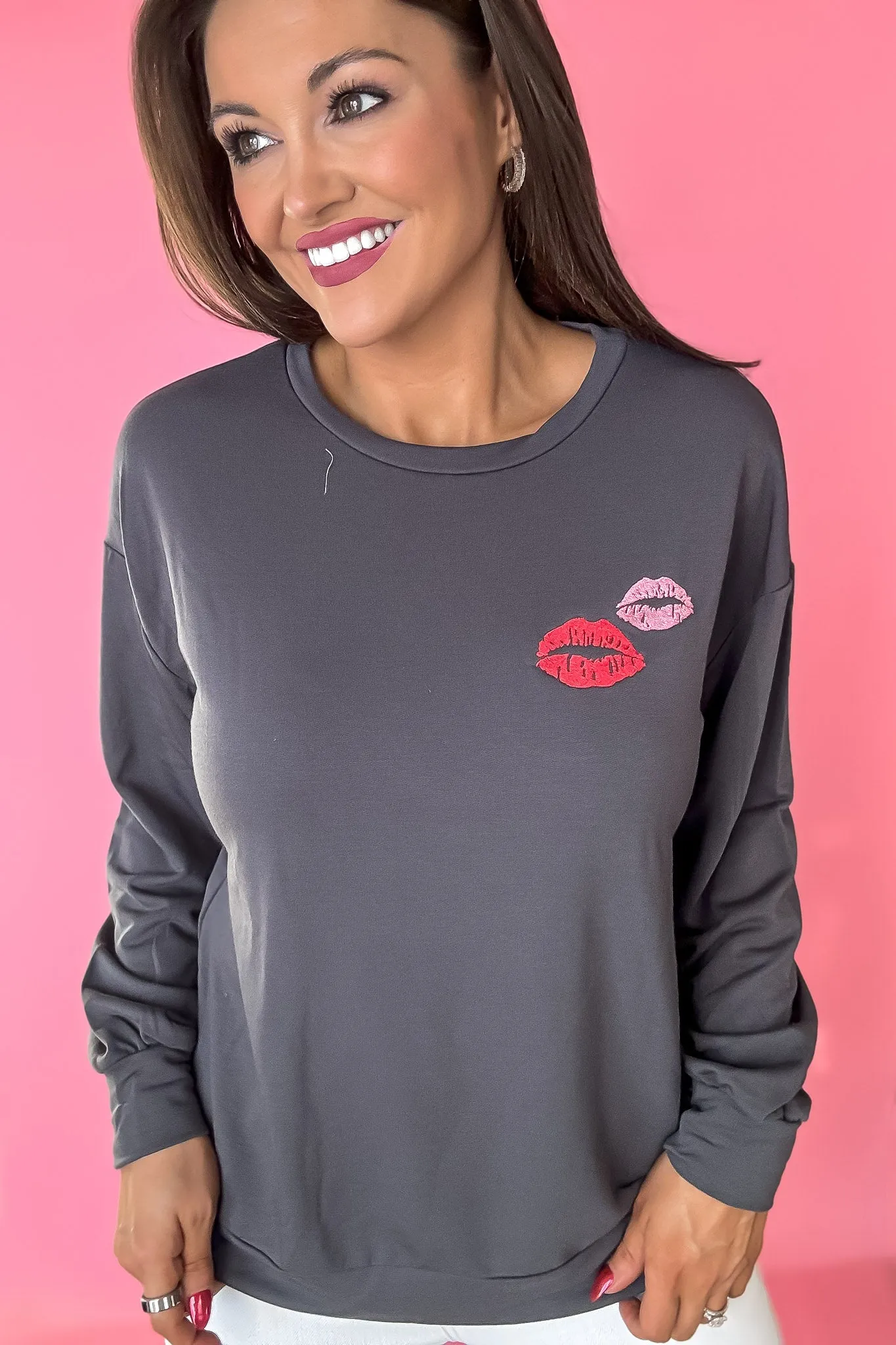 Valentine's Embroidery Lips Sweatshirt