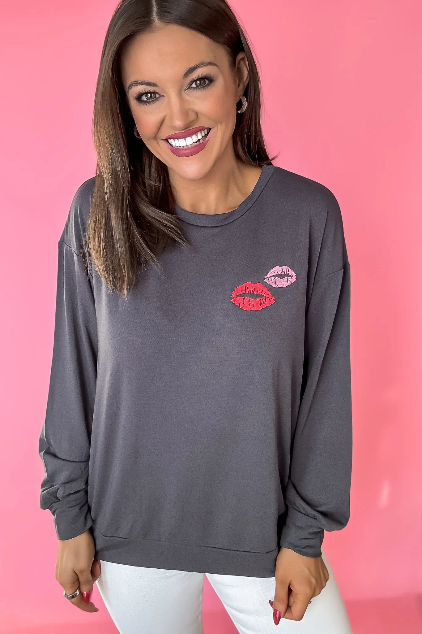 Valentine's Embroidery Lips Sweatshirt