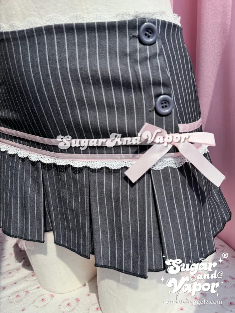 Vintage Pinstripe Coquette Micro-Mini Skirt