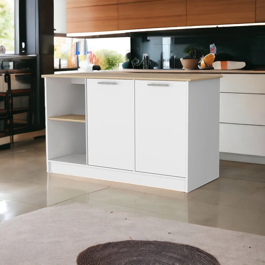 White and Oak 59 Kitchen Island With Storage