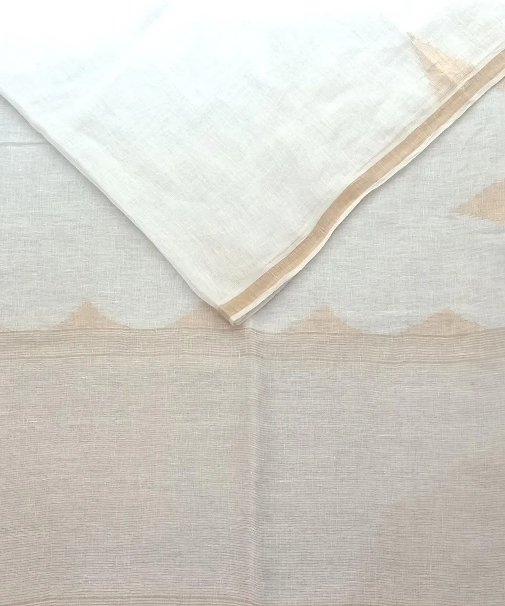 White golden linen handwoven jamdani saree