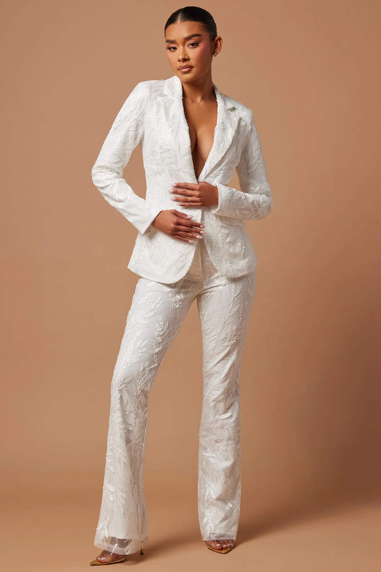 Willa Sequin Embroidered Blazer - White