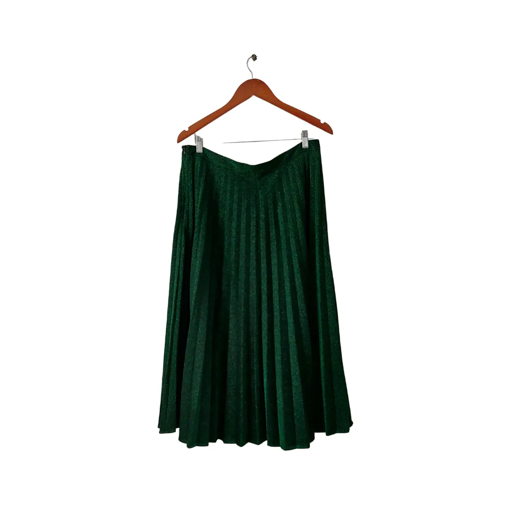 ZARA Dark Green Pleated Metallic Midi Skirt | Like New |