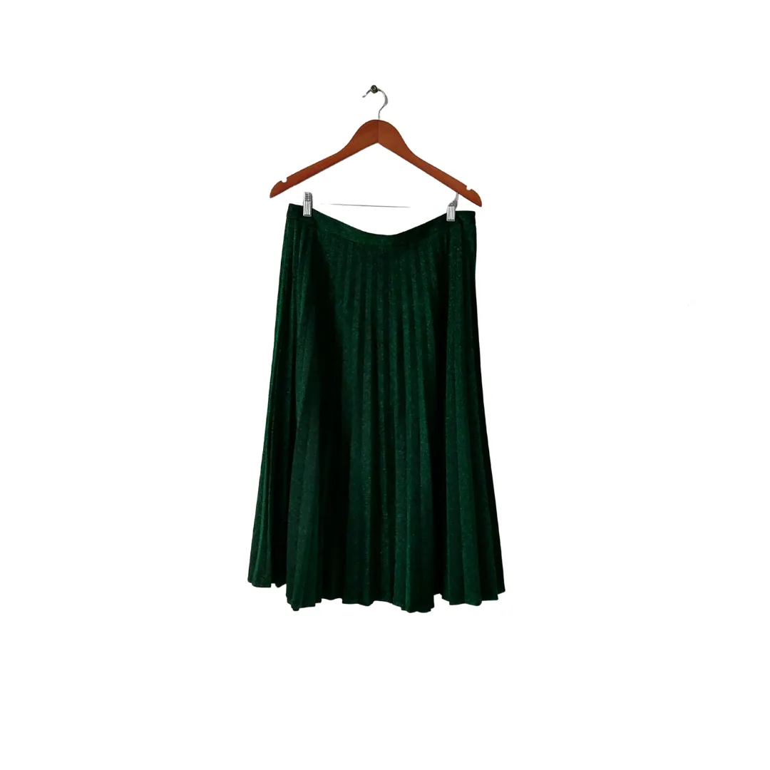 ZARA Dark Green Pleated Metallic Midi Skirt | Like New |